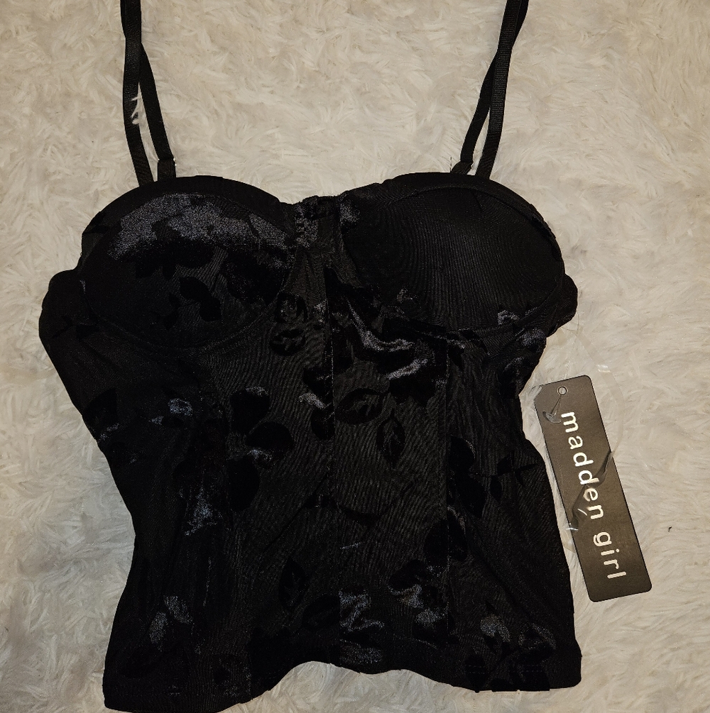 Black Floral Bustier Top